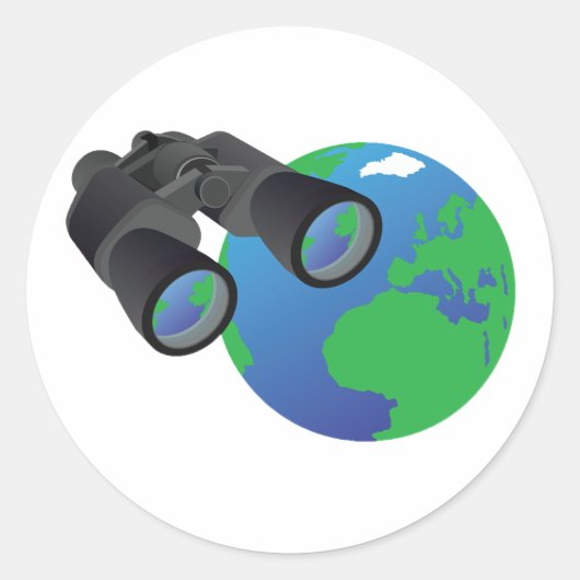Binokulare und Erde Runder Aufkleber (Vorderseite)