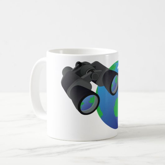 Binokulare und Tasse der Erde (Vorderseite Links)