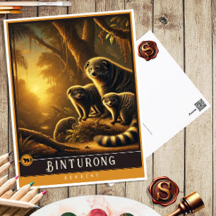 Binturong   Niedliche Vintage Tierpostkarte Postkarte