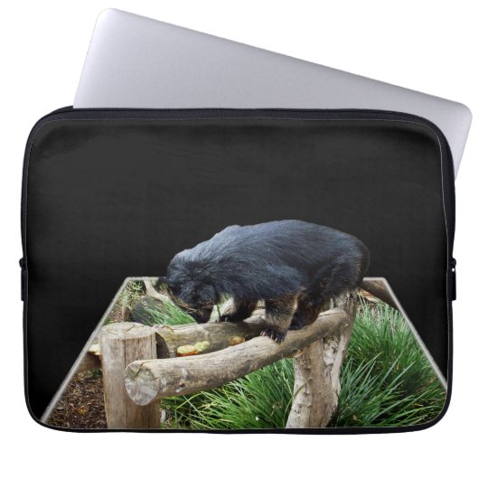 Binturong Stehend auf einer Holzbahn, Laptopschutzhülle (Vorderseite)