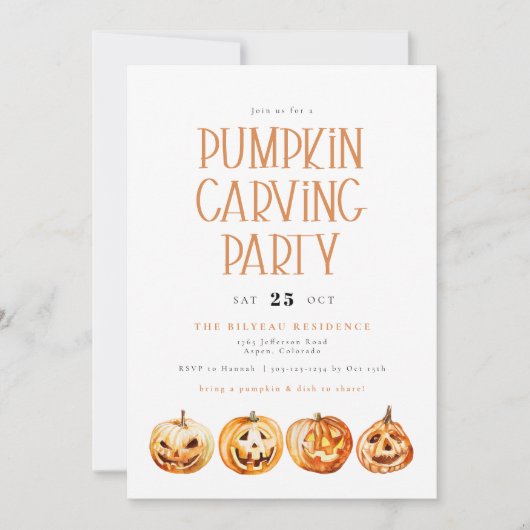 BINX Fall Halloween Wasserfarbe Pumpkin Carving Einladung (Vorderseite)