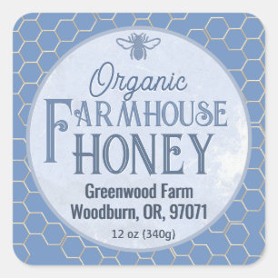 Bio ARTISAN HONEY Rustikales Bauernhaus Blaue Blum Quadratischer Aufkleber