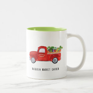 Bio-Bauernhof-LKW-Gemüse-Hühner-Bauernmarkt Zweifarbige Tasse