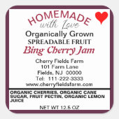 Bio Bing Cherry Jam Canning Name Quadratischer Aufkleber (Vorderseite)