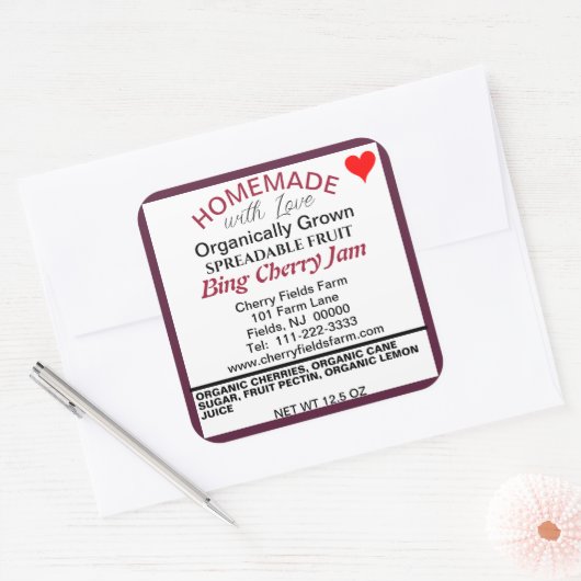 Bio Bing Cherry Jam Canning Name Quadratischer Aufkleber (Umschlag)