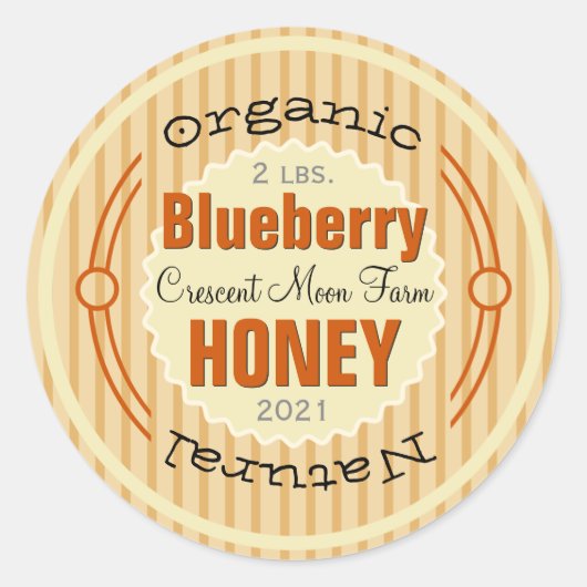 Bio Blueberry Personalisiert Honey Jar Runder Aufkleber (Vorderseite)