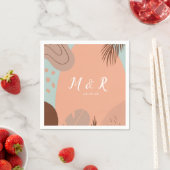 Bio Collage Monstera Hochzeitslogo Earth Tone Serviette (Beispiel)