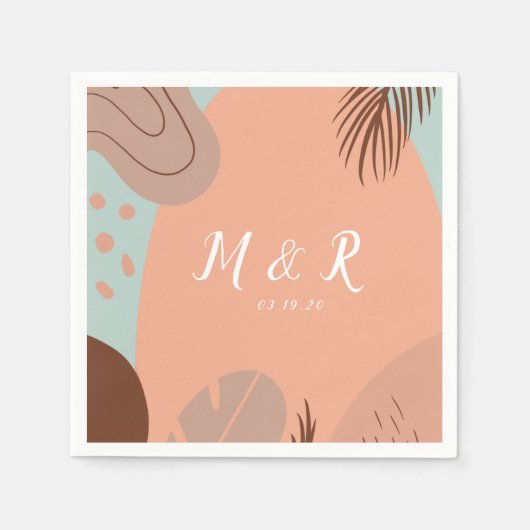 Bio Collage Monstera Hochzeitslogo Earth Tone Serviette (Vorderseite)