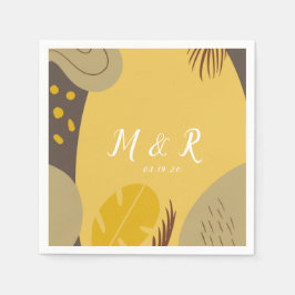 Bio Collage Monstera Wedding Earth Tone Yellow Serviette