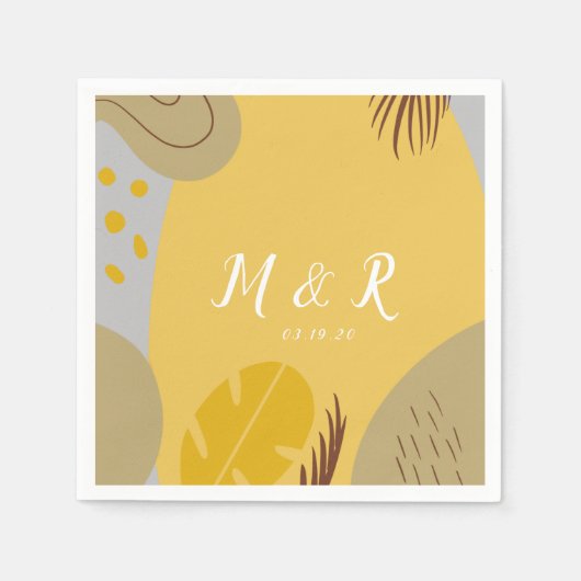 Bio Collage Monstera Wedding Earth Tone Yellow Serviette (Vorderseite)