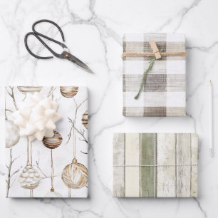 Bio Cream Tan Weihnachtsschmuck Geschenkpapier Set