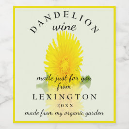 Bio Dandelion Wine Homemade Weinetikett