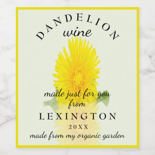 Bio Dandelion Wine Homemade Weinetikett (Einzelnes Label)
