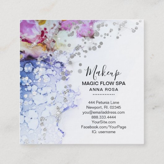 *~* Bio Durchfluss Wasserfarbe Blau Abstrakter Gli Quadratische Visitenkarte (Rückseite)