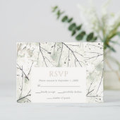Bio Dusty Sage Khaki Floral RSVP Card Karte (Stehend Vorderseite)