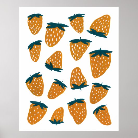 Bio Erdbeeren im Sommer - orange und grün Poster (Vorne)
