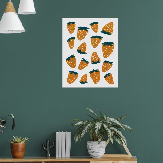 Bio Erdbeeren im Sommer - orange und grün Poster (Wohnzimmer 1)