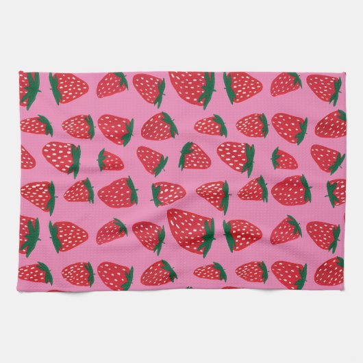 Bio Erdbeeren im Sommer rot auf rosa Untergrund Geschirrtuch (Horizontal)