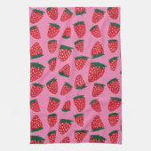 Bio Erdbeeren im Sommer rot auf rosa Untergrund Geschirrtuch (Vertikal)