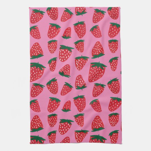 Bio Erdbeeren im Sommer rot auf rosa Untergrund Geschirrtuch (Vertikal)