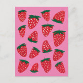 Bio Erdbeeren im Sommer rot auf rosa Untergrund Postkarte (Vorderseite)