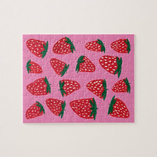 Bio Erdbeeren im Sommer rot auf rosa Untergrund Puzzle (Horizontal)