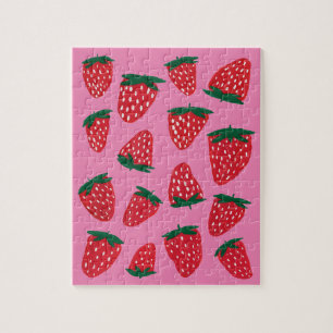 Bio Erdbeeren im Sommer rot auf rosa Untergrund Puzzle