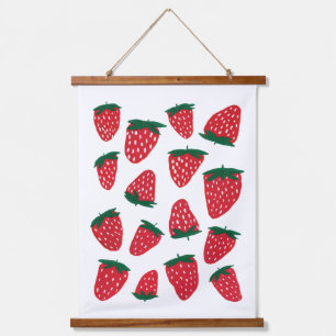Bio Erdbeeren im Sommer - rot und grün Wandteppich Mit Holzrahmen