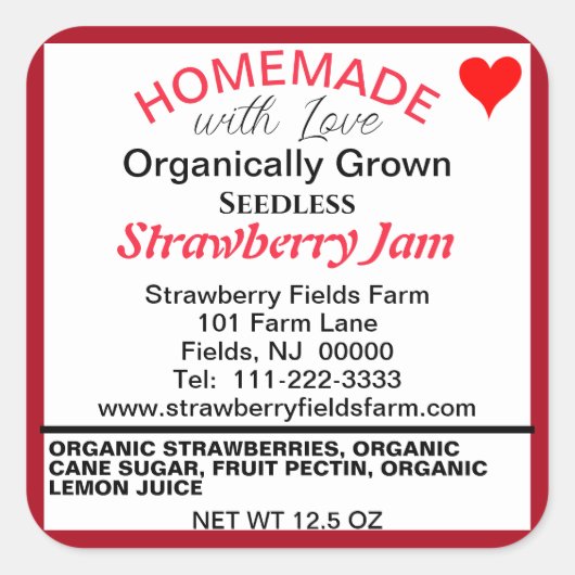 Bio Erdbeername Quadratischer Aufkleber (Vorderseite)