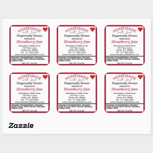 Bio Erdbeername Quadratischer Aufkleber (Blatt)