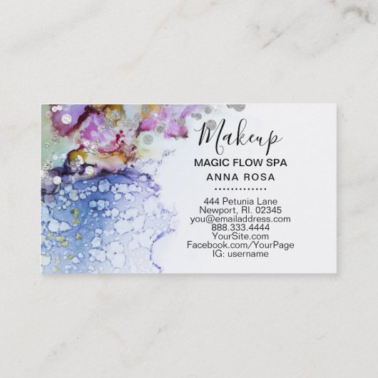 *~* Bio Fluss Wasserfarbe Abstrakter Glitzer Blau Visitenkarte (Rückseite)