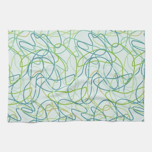 Bio Formen in Aquamarin, Gold und Grün auf Aquamar Handtuch (Horizontal)