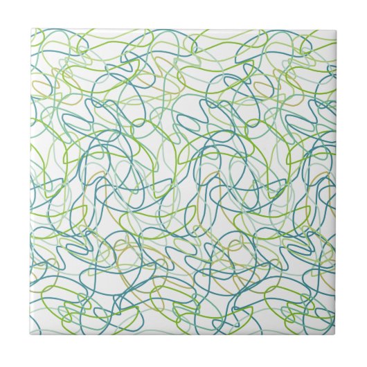 Bio Formen in Aquamarin, Gold und Grün auf Weiß Fliese (Vorderseite)