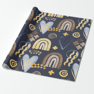 Bio Formen naiv mit Regenbogen, Herz.  Geschenkpapier