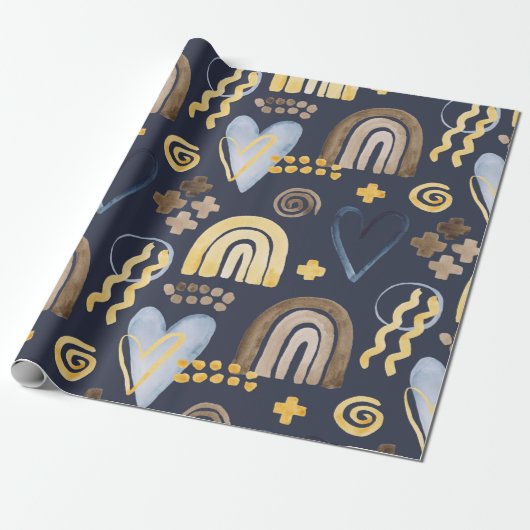 Bio Formen naiv mit Regenbogen, Herz.  Geschenkpapier (Ungerollt)
