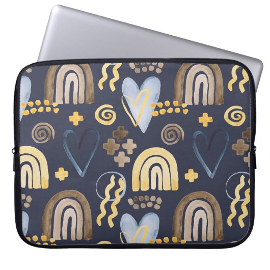 Bio Formen naiv mit Regenbogen, Herz. Laptopschutzhülle (Vorderseite)