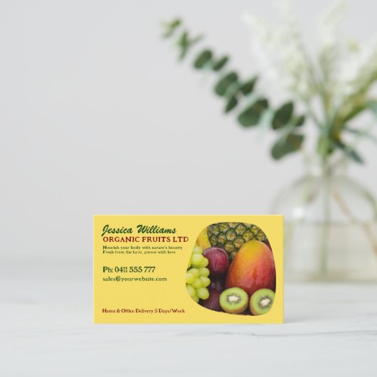 Bio Früchte Frisches, lebendiges Design mit QR-Cod Visitenkarte (Stehend Vorderseite)