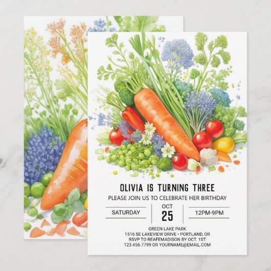 Bio Garden Fun Geburtstag Einladung (Vorne/Hinten)