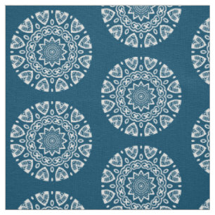 Bio Geometrie - Weiß auf Blau 00486b Stoff