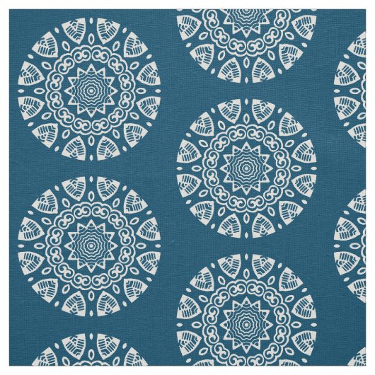 Bio Geometrie - Weiß auf Blau 00486b Stoff (Muster)