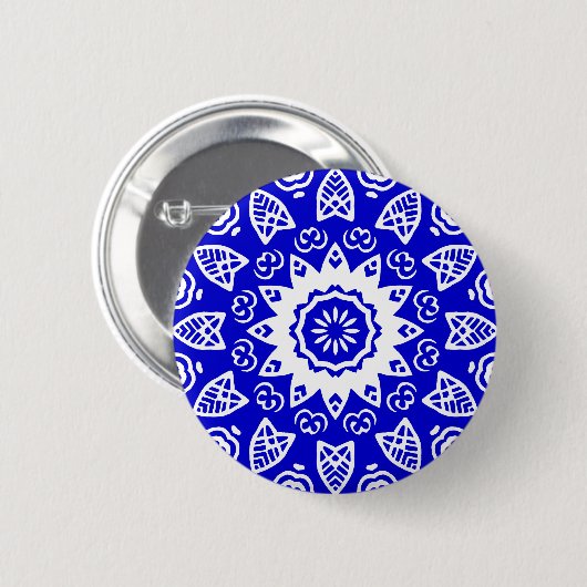 Bio Geometry 011 - White on Royal Blue Button (Vorne & Hinten)
