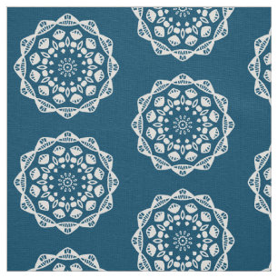 Bio Geometry 015 - White on Blue 00486b Stoff