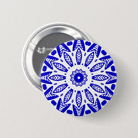 Bio Geometry 018 - Royal Blue on White Button (Vorne & Hinten)