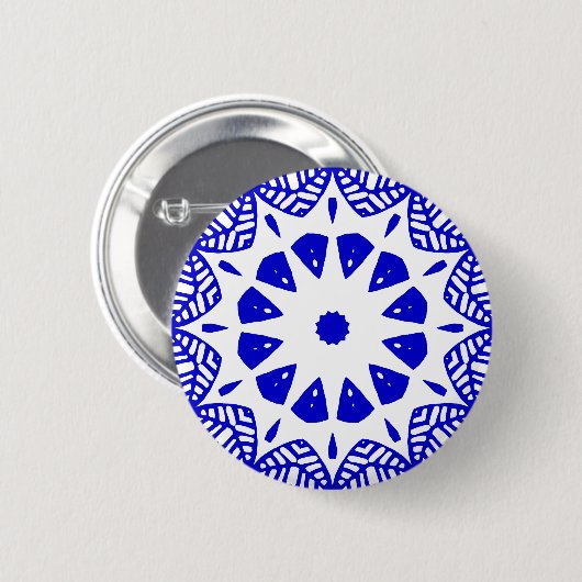 Bio Geometry 09 - Royal Blue on White Button (Vorne & Hinten)