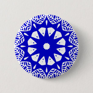 Bio Geometry 09 - White on Royal Blue Button
