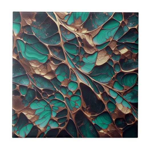 Bio glühende Goldlinien auf Smaragdgrün Fliese (Vorderseite)