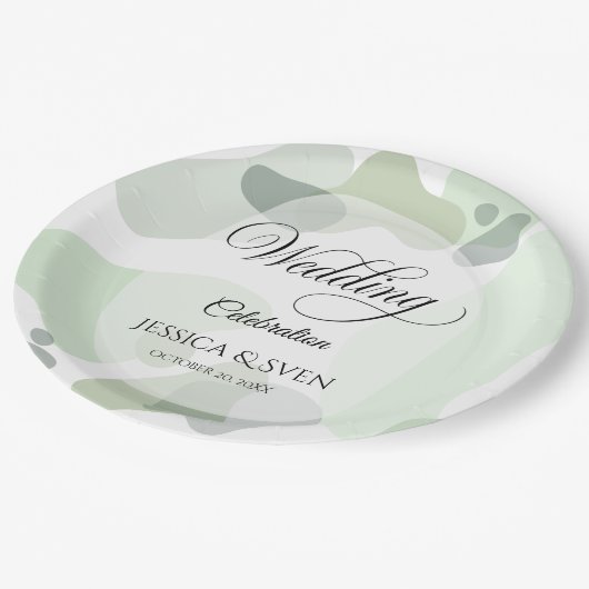 Bio Greenery Geometric Abstrakt Wedding Pappteller (Schrägansicht)