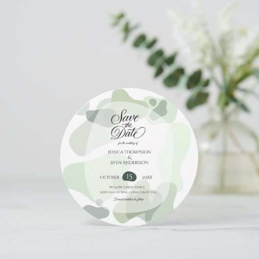 Bio Greenery Geometric Abstrakt Wedding Save The Date (Stehend Vorderseite)