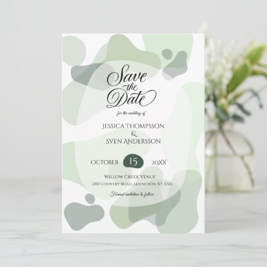 Bio Greenery Geometric Abstrakt Wedding Save The Date (Stehend Vorderseite)
