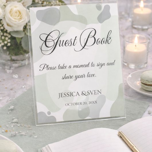 Bio Greenery Geometric Wedding Guest Book Sockelschild